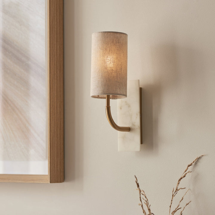 Nelson Lighting NL1414203 1 Light Wall Light With Shade Vintage Brass, White Marble Effect