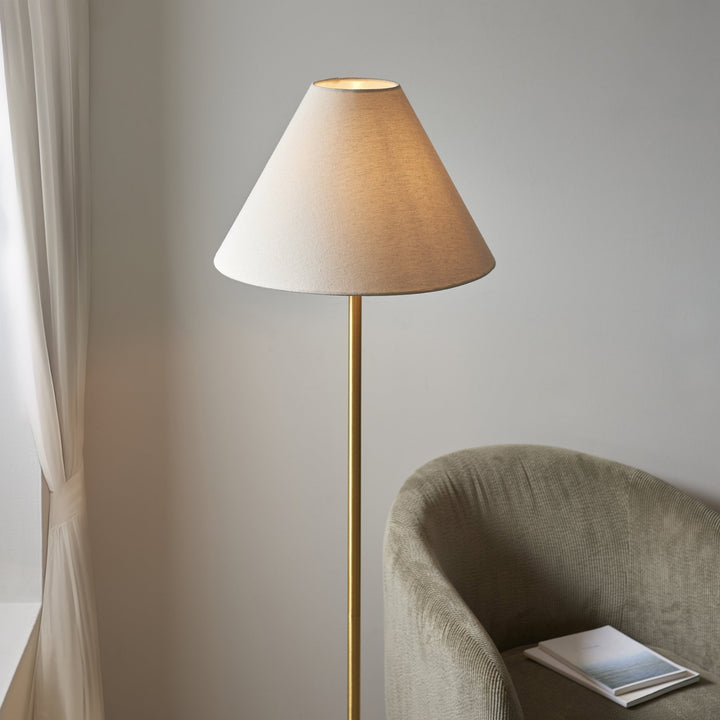 Nelson Lighting NL1414209 1 Light Floor Lamp Brushed Aged Brass Plate, White Marble & Natu