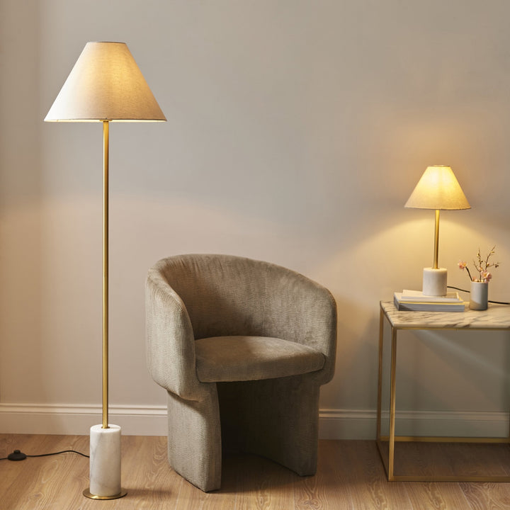 Nelson Lighting NL1414209 1 Light Floor Lamp Brushed Aged Brass Plate, White Marble & Natu