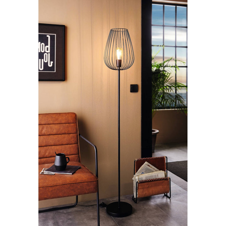 Eglo 49474 Newtown 1-Light Vintage Caged Floor Lamp In Black