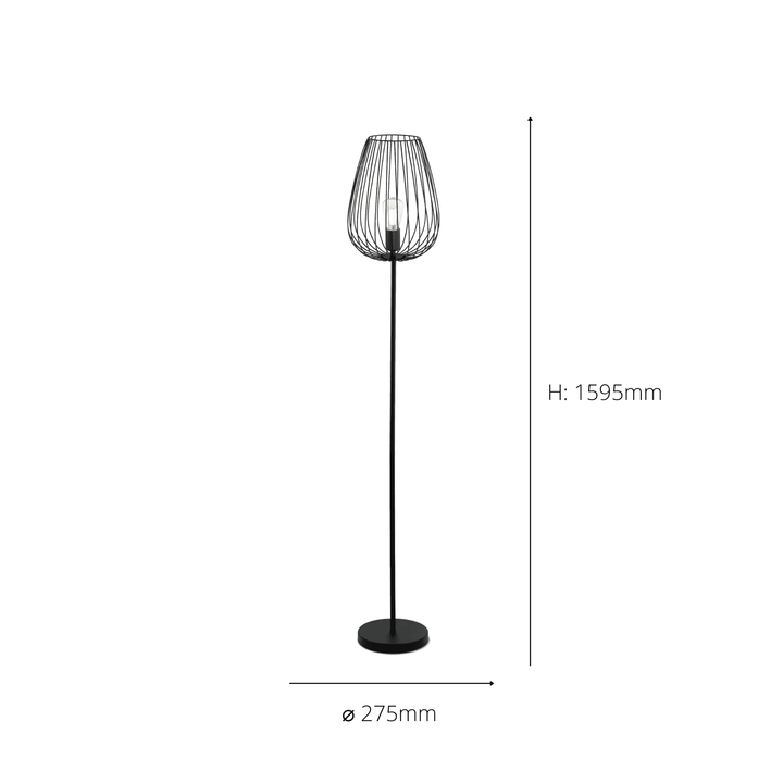 Eglo 49474 Newtown 1-Light Vintage Caged Floor Lamp In Black
