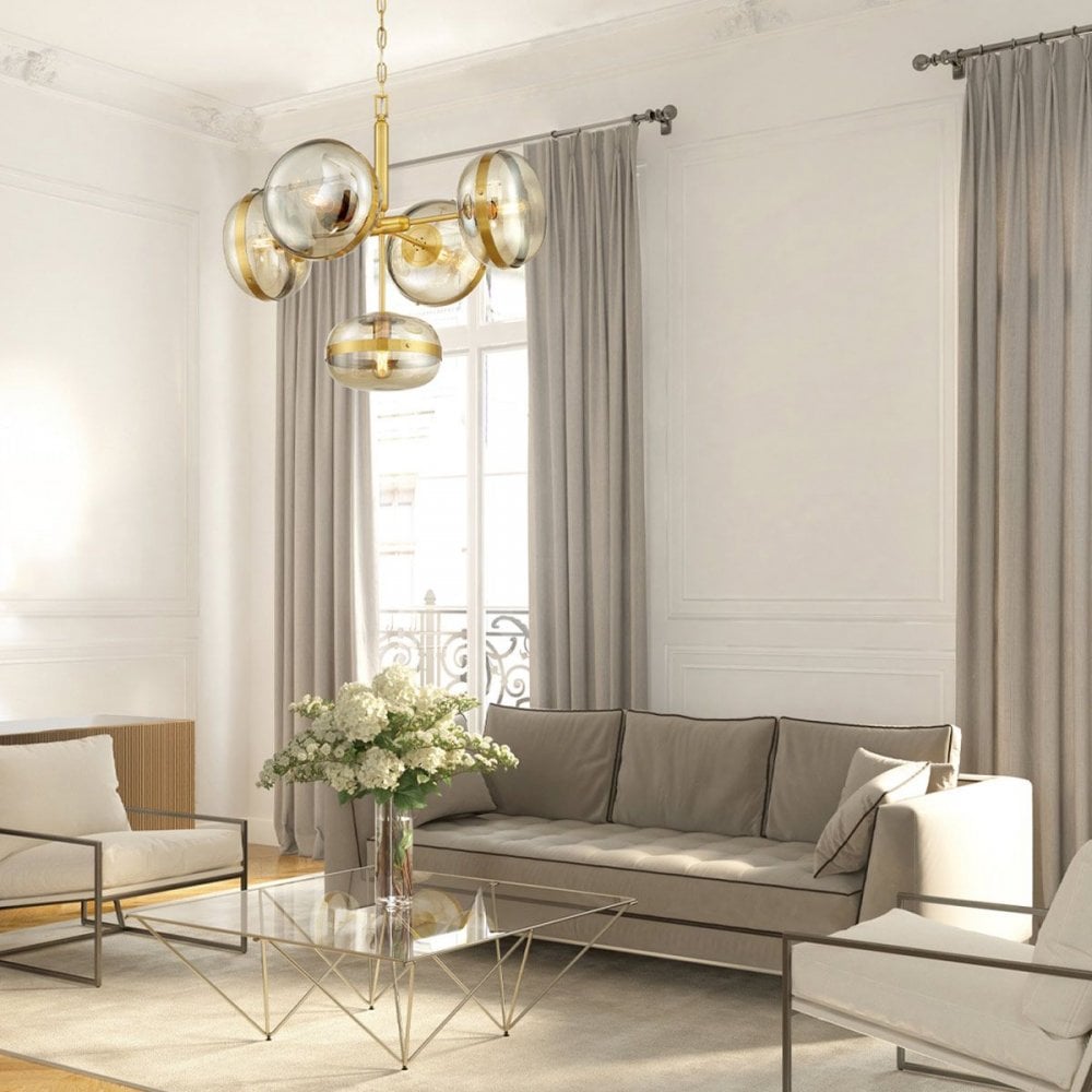 Eurofase QN-NOTTINGHAM-5P-AB Nottingham 5 Light Pendant chandelier Antique Brass