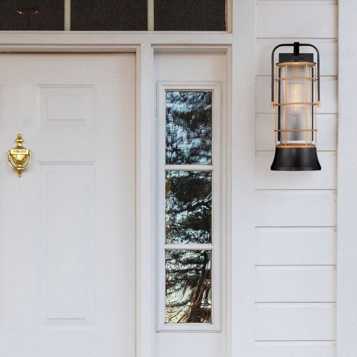 Eurofase QN-RIVAMAR-M-BLK-GD Rivamar 1 Light Outdoor Wall Light Medium Black and Brushed Gold