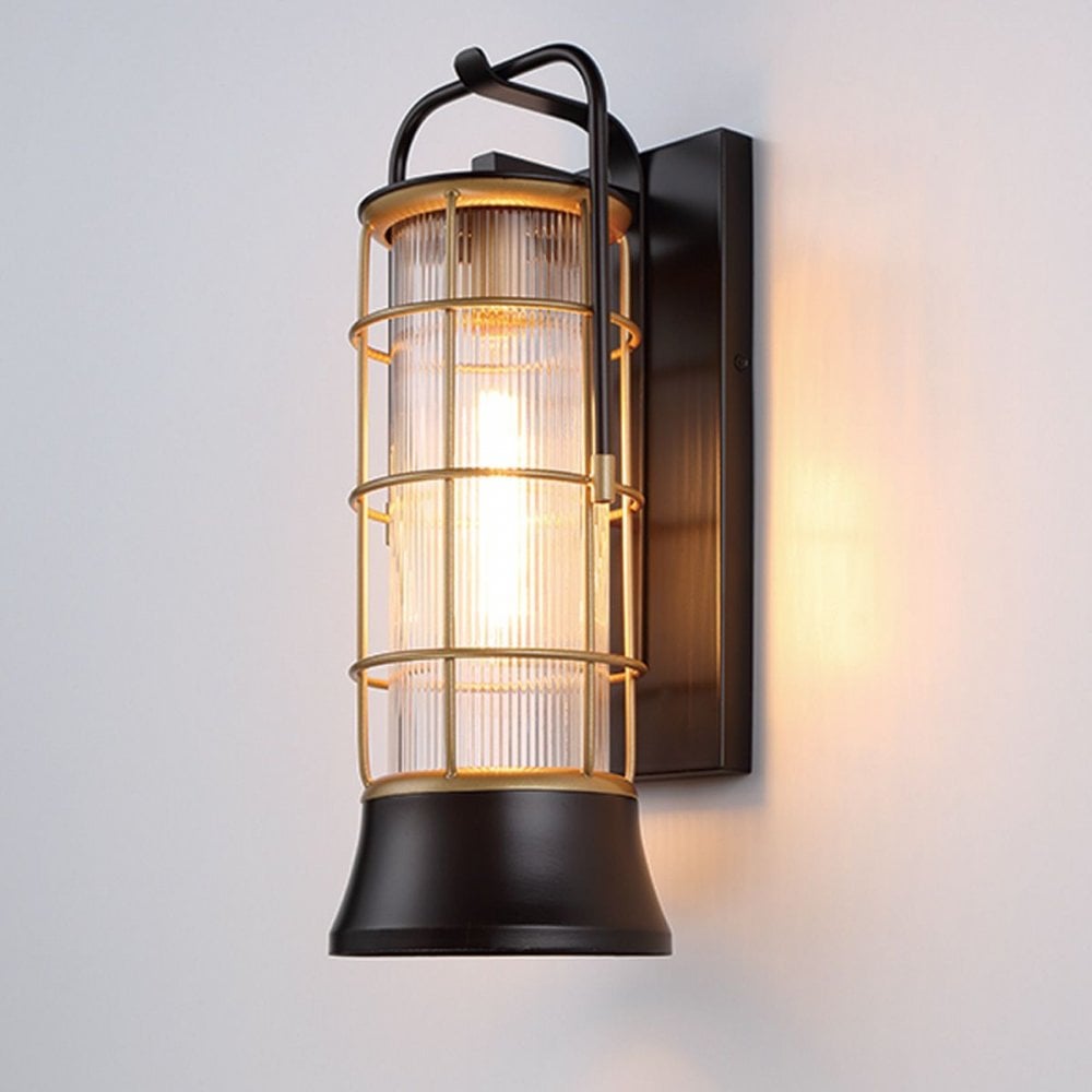 Eurofase QN-RIVAMAR-M-BLK-GD Rivamar 1 Light Outdoor Wall Light Medium Black and Brushed Gold