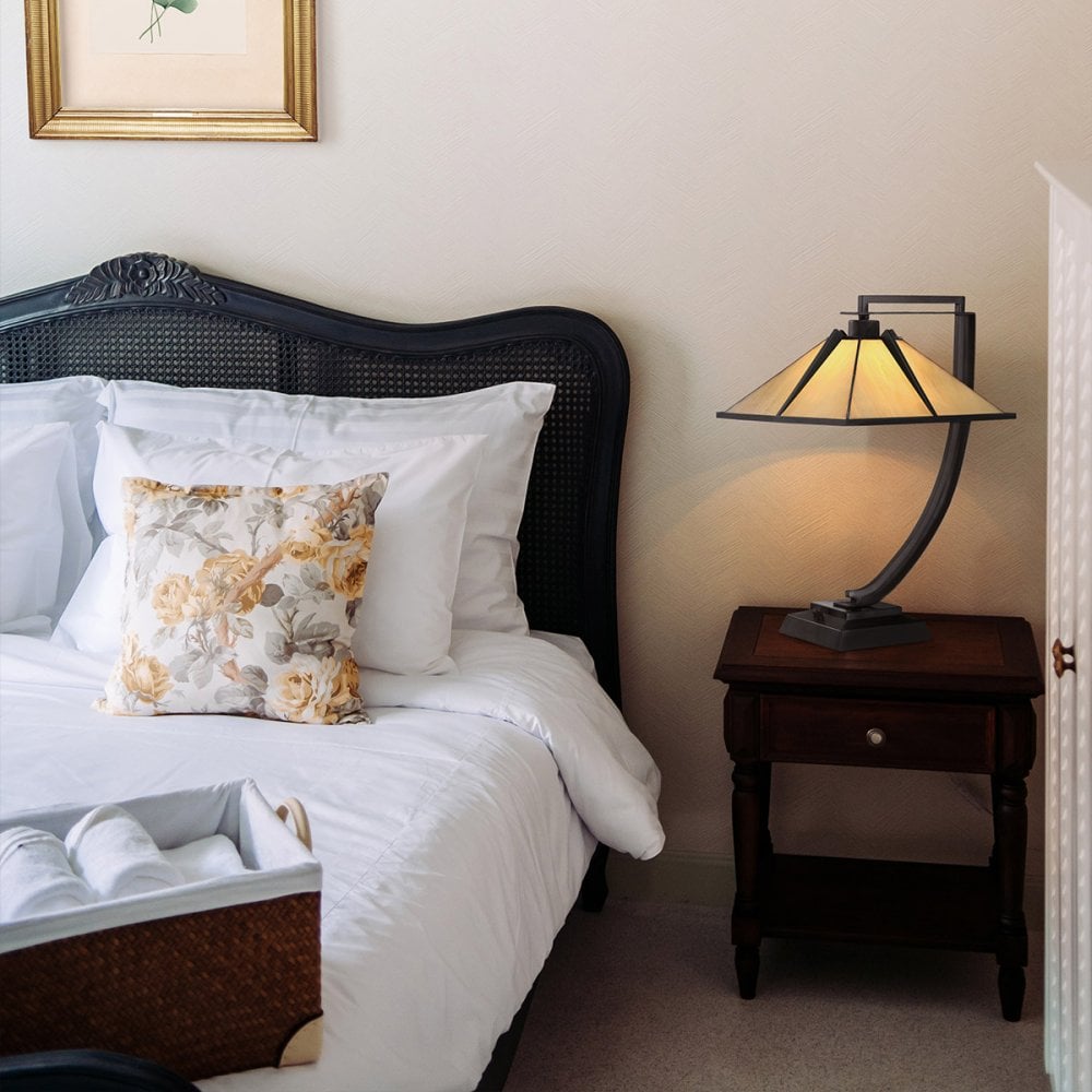 Quoizel QZ-POMEROY-TL Pomeroy 1 Light Table Lamp Western Bronze with Art Glass Shade