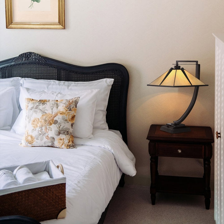 Quoizel QZ-POMEROY-TL Pomeroy 1 Light Table Lamp Western Bronze with Art Glass Shade