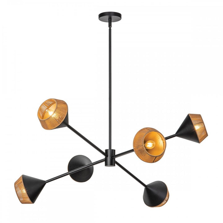 Alora Mood ALM-DAPHNE6-MB Daphne 6 Light Chandelier Matte Black & Natural