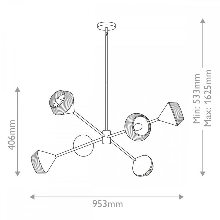 Alora Mood ALM-DAPHNE6-MB Daphne 6 Light Chandelier Matte Black & Natural