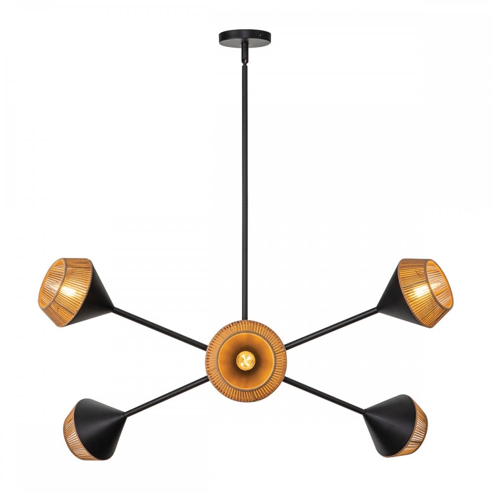 Alora Mood ALM-DAPHNE6-MB Daphne 6 Light Chandelier Matte Black & Natural