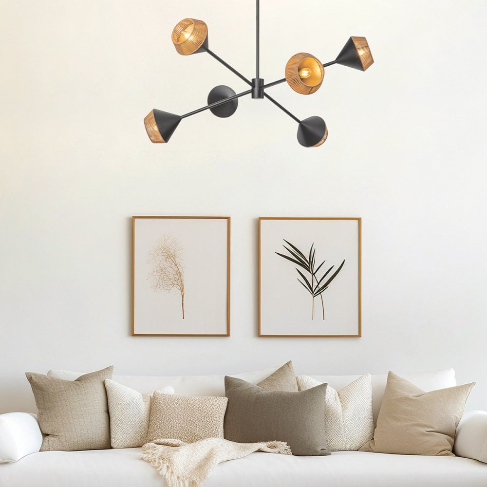 Alora Mood ALM-DAPHNE6-MB Daphne 6 Light Chandelier Matte Black & Natural