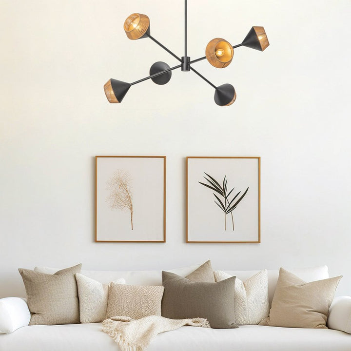 Alora Mood ALM-DAPHNE6-MB Daphne 6 Light Chandelier Matte Black & Natural