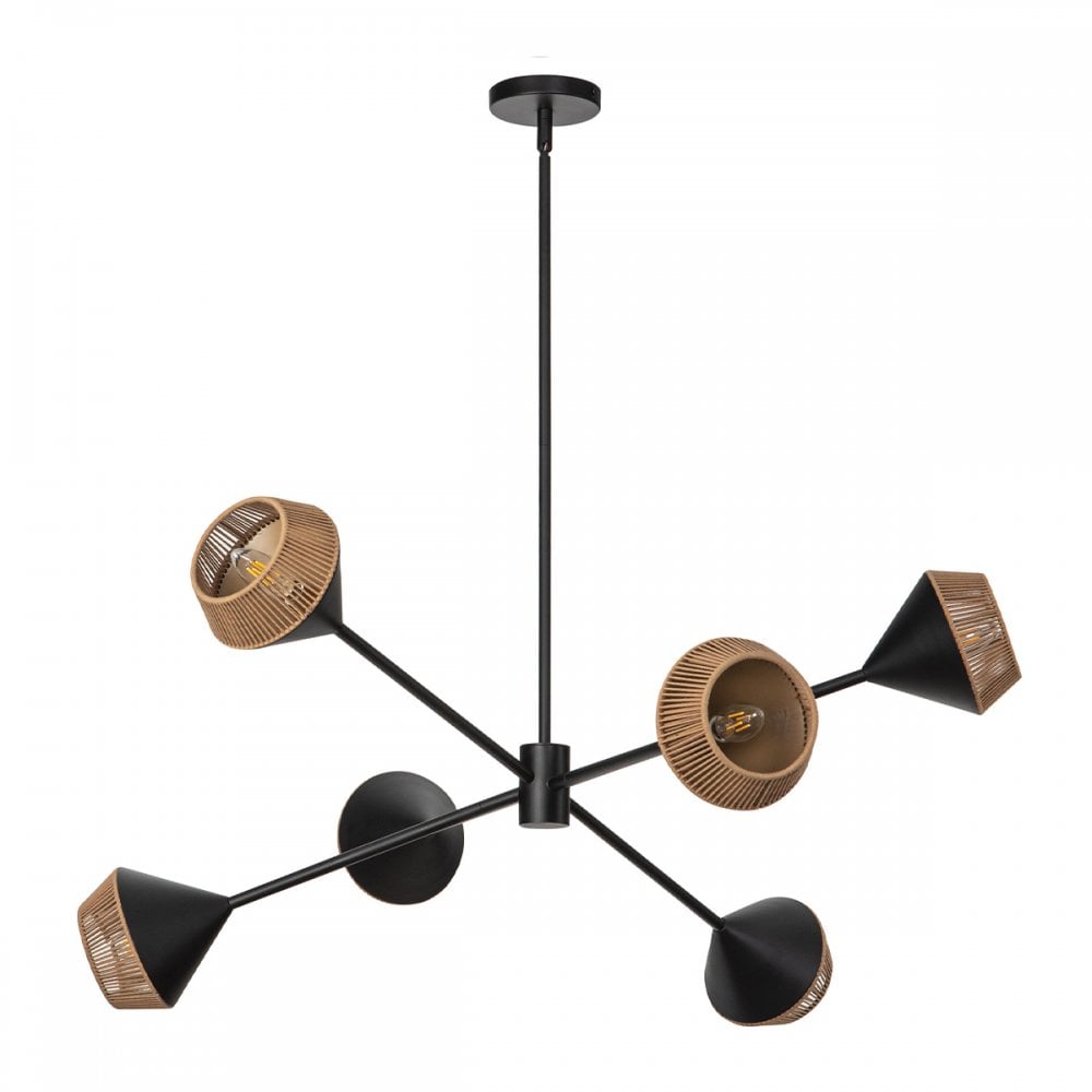 Alora Mood ALM-DAPHNE6-MB Daphne 6 Light Chandelier Matte Black & Natural