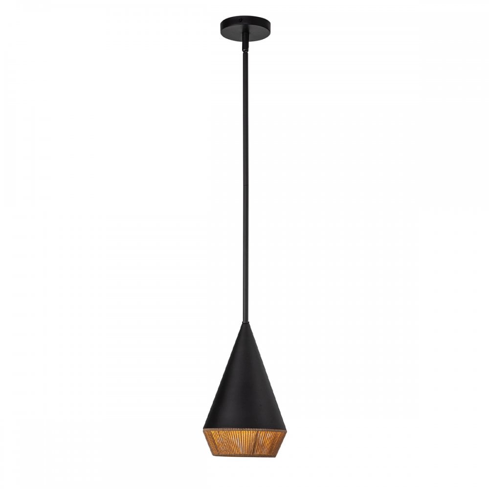 Alora Mood ALM-DAPHNE-P-S-MB Daphne 1 Light Small Pendant Matte Black & Natural