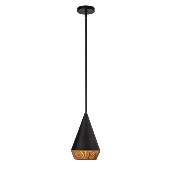 Alora Mood ALM-DAPHNE-P-S-MB Daphne 1 Light Small Pendant Matte Black & Natural