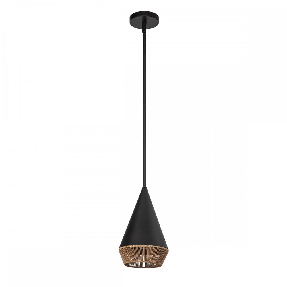 Alora Mood ALM-DAPHNE-P-S-MB Daphne 1 Light Small Pendant Matte Black & Natural