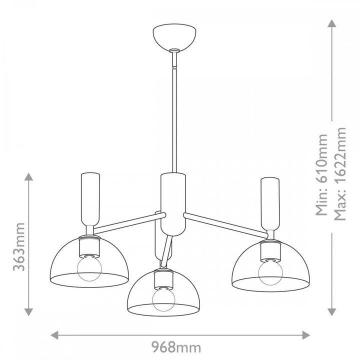 Alora Mood ALM-JUDE3-MB-CL Jude 3 Light Chandelier Matte Black