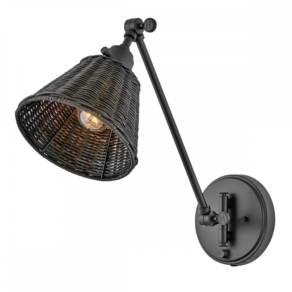 Hinkley Lighting HK-ARTI-1W-BK-BR Arti 1 Light Wall Light Black, Black Rattan Shade