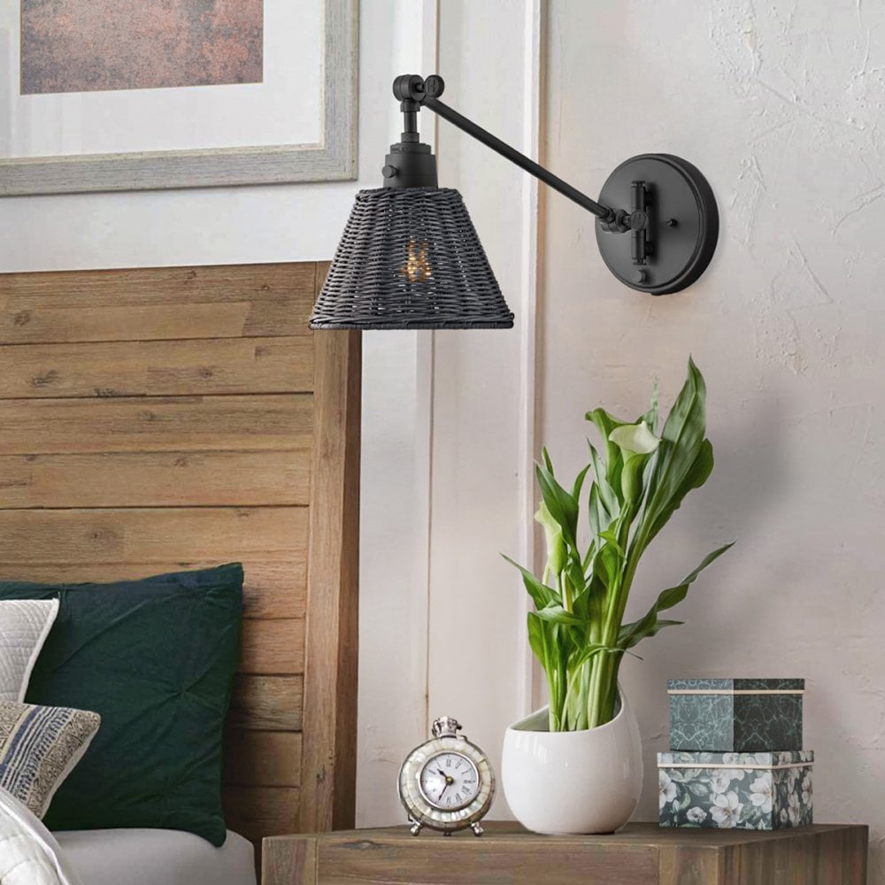 Hinkley Lighting HK-ARTI-1W-BK-BR Arti 1 Light Wall Light Black, Black Rattan Shade