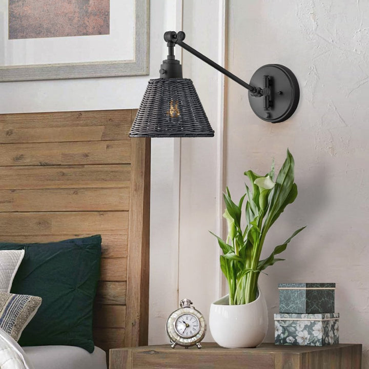 Hinkley Lighting HK-ARTI-1W-BK-BR Arti 1 Light Wall Light Black, Black Rattan Shade