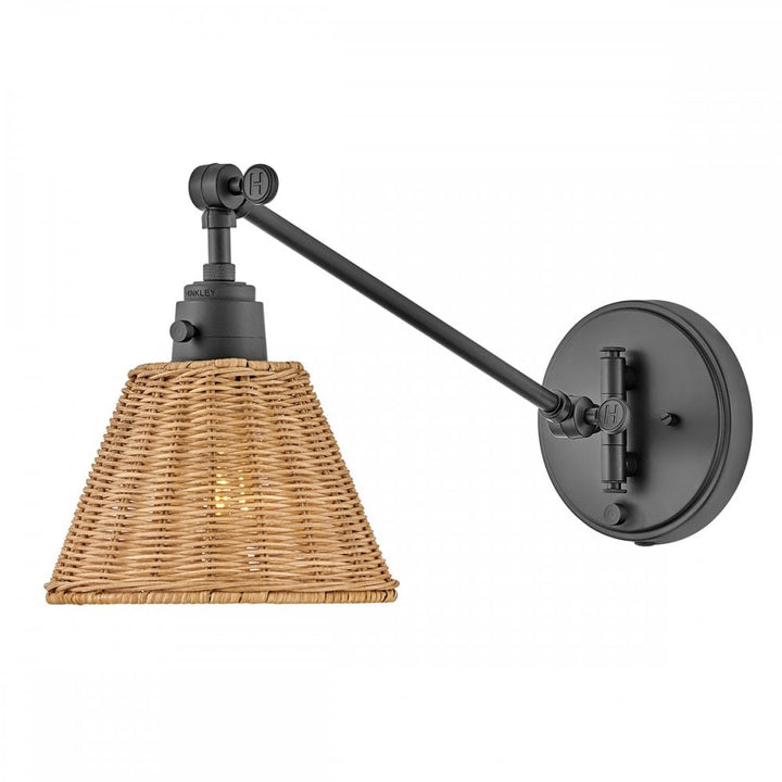 Hinkley Lighting HK-ARTI-1W-BK-NR Arti 1 Light Wall Light Black, Natural Rattan Shade
