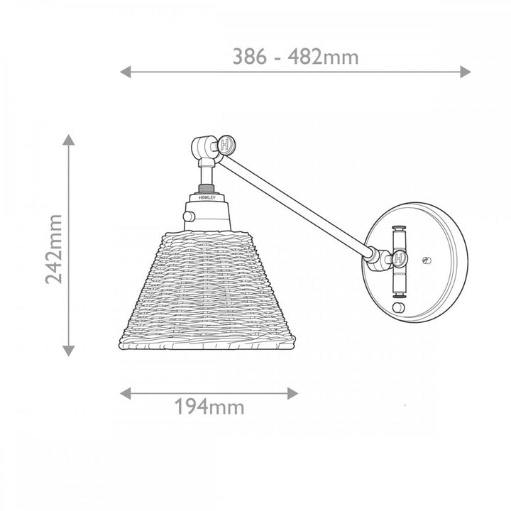 Hinkley Lighting HK-ARTI-1W-BK-NR Arti 1 Light Wall Light Black, Natural Rattan Shade