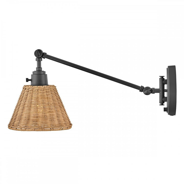Hinkley Lighting HK-ARTI-1W-BK-NR Arti 1 Light Wall Light Black, Natural Rattan Shade