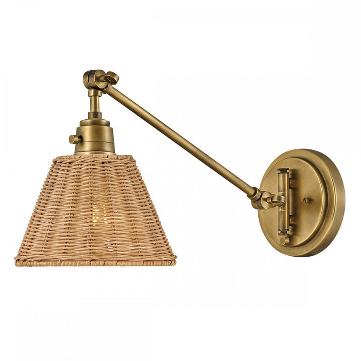 Hinkley Lighting HK-ARTI-1W-HB-NR Arti 1 Light Wall Light Heritage Brass, Natural Rattan Shade