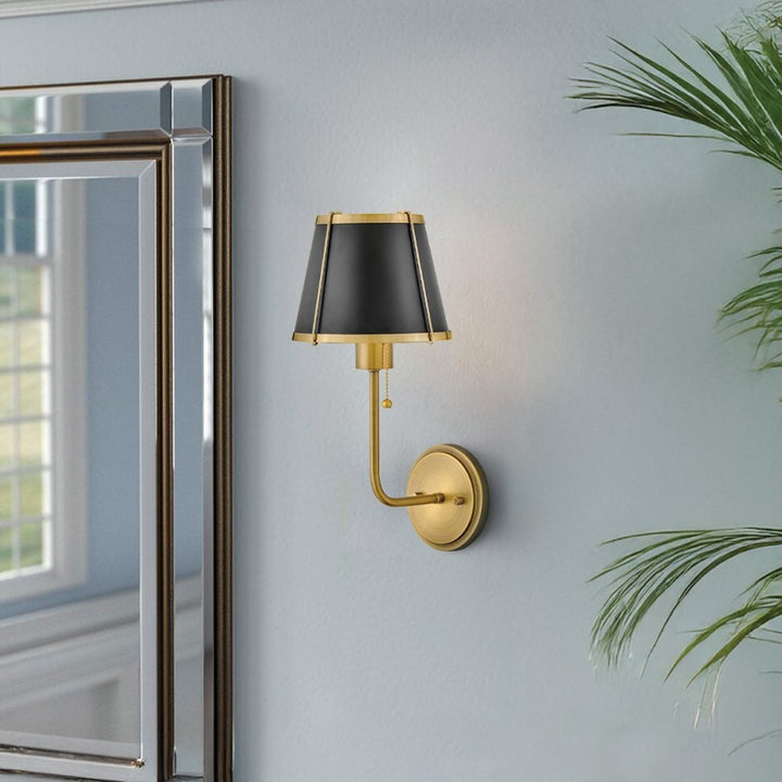 Hinkley Lighting HK-CLARKE1-BR-BK Clarke 1 Light Wall Light Warm Brass & Black Metal Shade