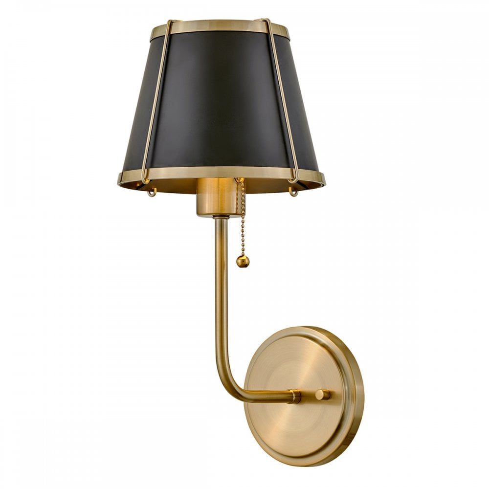 Hinkley Lighting HK-CLARKE1-BR-BK Clarke 1 Light Wall Light Warm Brass & Black Metal Shade