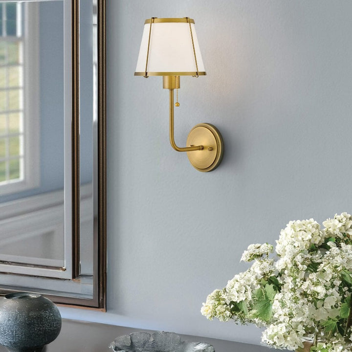 Hinkley Lighting HK-CLARKE1-DBR-OW Clarke 1 Light Wall Light Darkened Brass & Ivory Linen Shade
