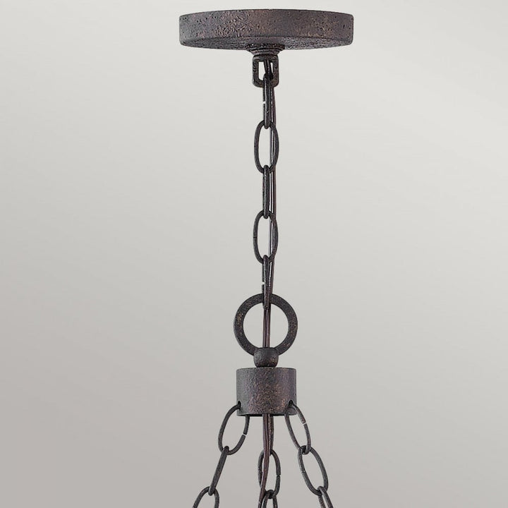 Hinkley Lighting HK-SAWYER6-SQ Sawyer 6 Light Outdoor Chandelier Sequoia wood effect with rust Iron accents & Clear seeded glass