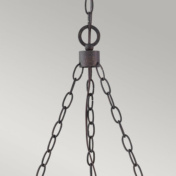 Hinkley Lighting HK-SAWYER6-SQ Sawyer 6 Light Outdoor Chandelier Sequoia wood effect with rust Iron accents & Clear seeded glass