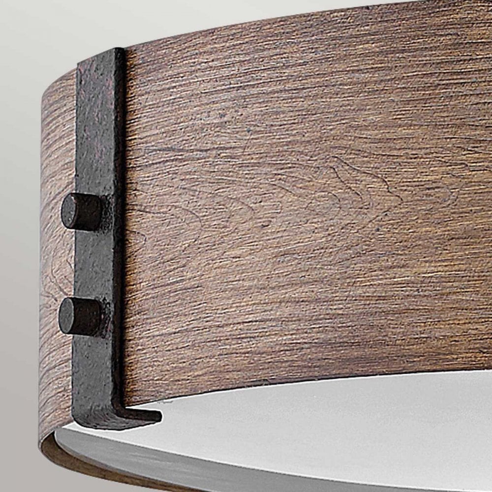 Hinkley Lighting HK-SAWYER-F-M-SQ Sawyer 3 Light Outdoor Flush Sequoia wood effect with rust Iron accents