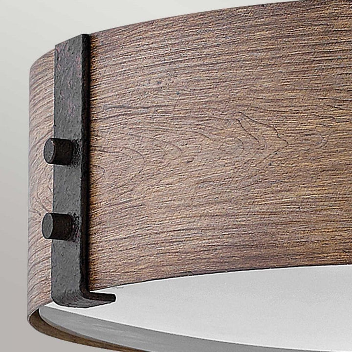 Hinkley Lighting HK-SAWYER-F-M-SQ Sawyer 3 Light Outdoor Flush Sequoia wood effect with rust Iron accents