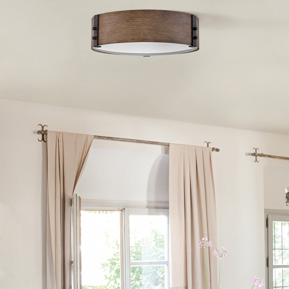 Hinkley Lighting HK-SAWYER-F-M-SQ Sawyer 3 Light Outdoor Flush Sequoia wood effect with rust Iron accents