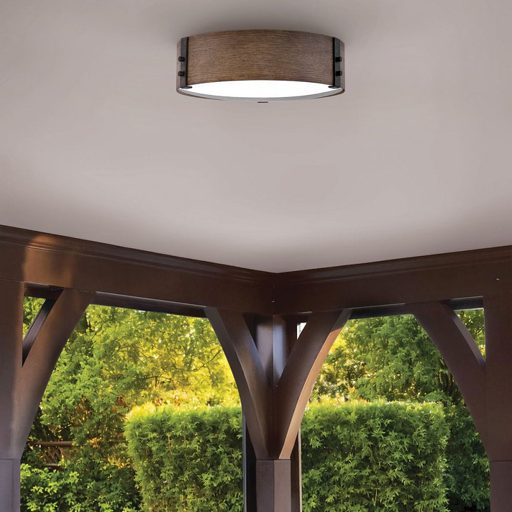 Hinkley Lighting HK-SAWYER-F-M-SQ Sawyer 3 Light Outdoor Flush Sequoia wood effect with rust Iron accents