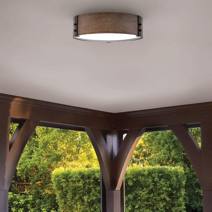Hinkley Lighting HK-SAWYER-F-M-SQ Sawyer 3 Light Outdoor Flush Sequoia wood effect with rust Iron accents