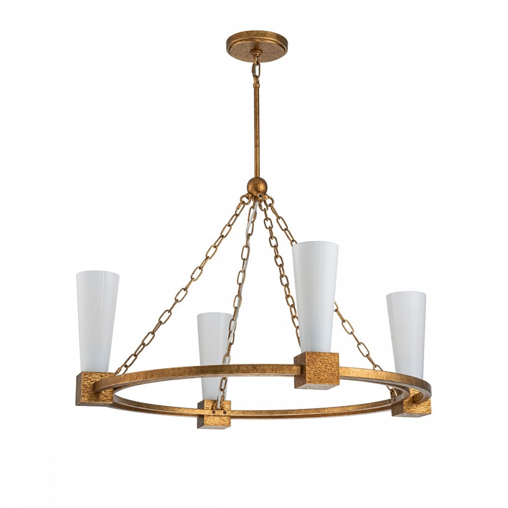 Elstead KRISTY4-DG-OPAL Kristy 4 Light Chandelier Distressed Gold