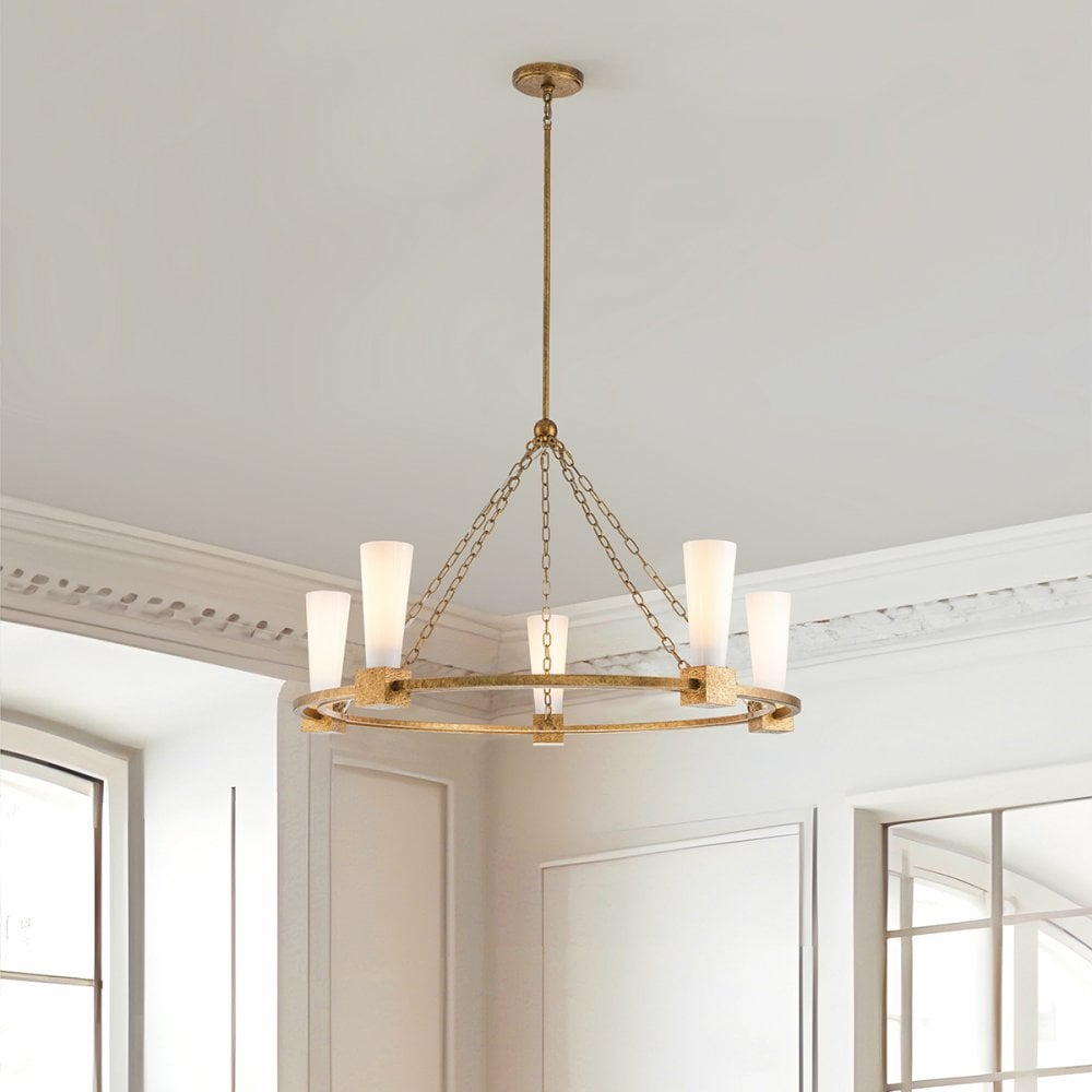 Elstead KRISTY5-DG-OPAL Kristy 5 Light Chandelier Distressed Gold