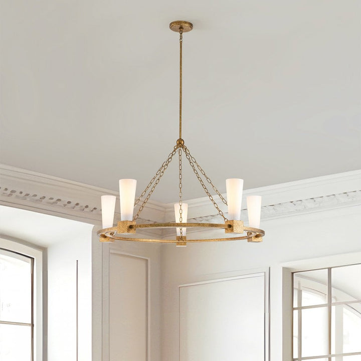Elstead KRISTY5-DG-OPAL Kristy 5 Light Chandelier Distressed Gold