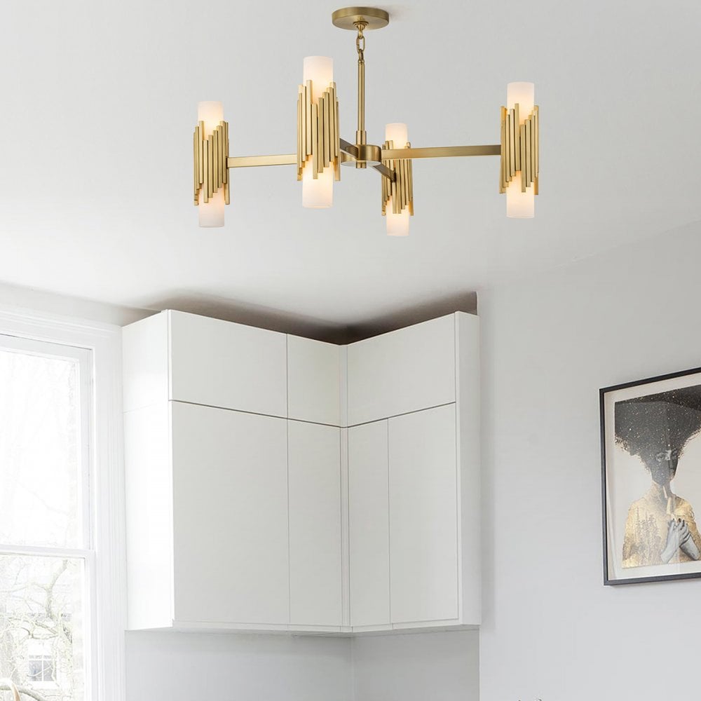Elstead MARVELE8-AB-OPAL Marvele 8 Light Chandelier Aged Brass