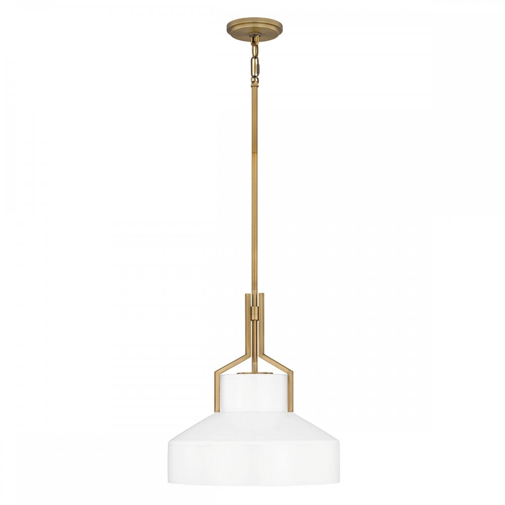 Quoizel QZ-BRECKEN-2P-AB-ABG Brecken 2 Light Pendant Aged Brass and faux Alabaster glass Shade