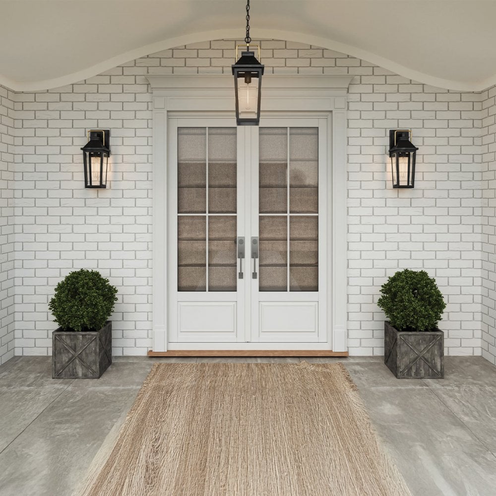 Quoizel QZ-BUCKLEY-M-MBK Buckley 1 Light Medium Outdoor Wall Lantern Matt Black & Brass Accent