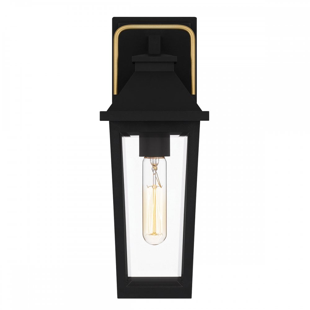 Quoizel QZ-BUCKLEY-S-MBK Buckley 1 Light Small Outdoor Wall Lantern Matt Black & Brass Accent