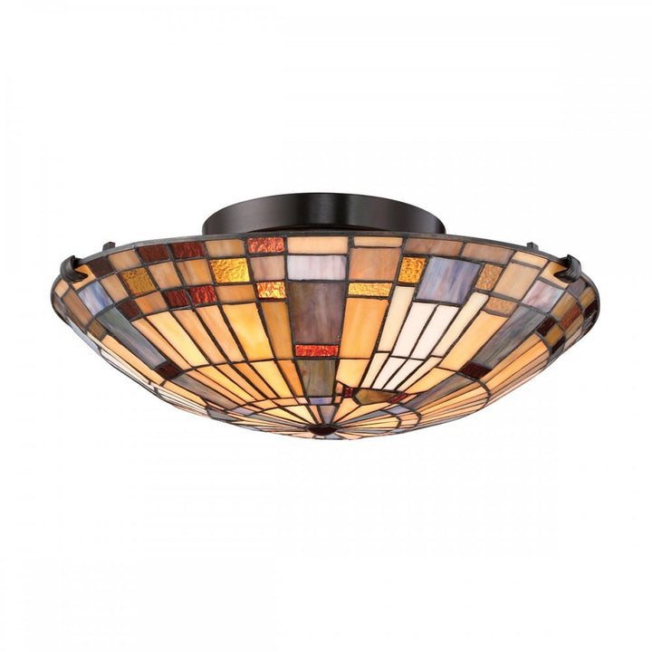 Quoizel QZ-INGLENOOK-F-SMALL Inglenook 2 Light Flush Valiant Bronze & Art Glass Shade