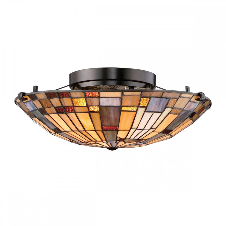 Quoizel QZ-INGLENOOK-F-SMALL Inglenook 2 Light Flush Valiant Bronze & Art Glass Shade