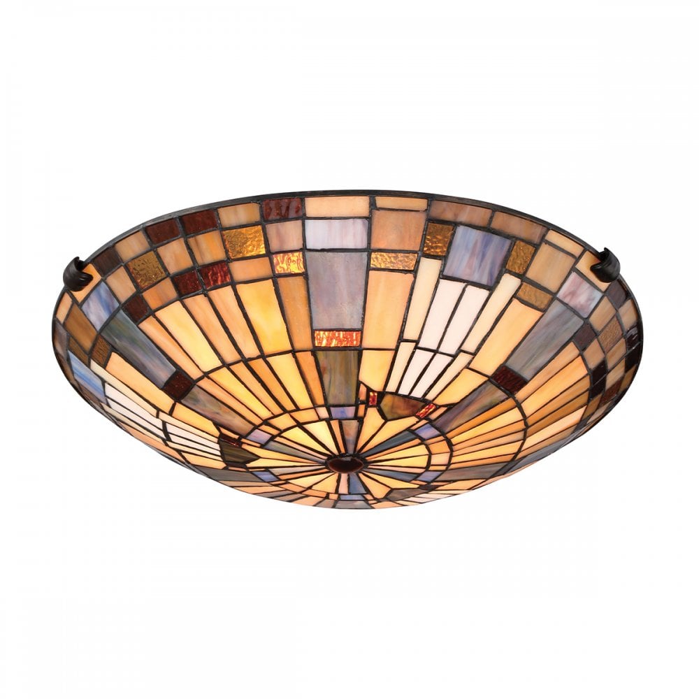 Quoizel QZ-INGLENOOK-F-SMALL Inglenook 2 Light Flush Valiant Bronze & Art Glass Shade