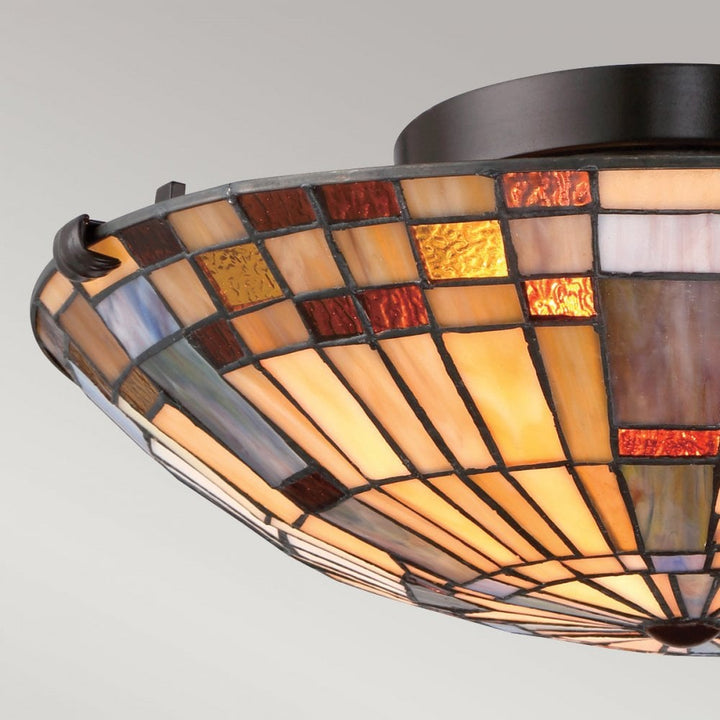 Quoizel QZ-INGLENOOK-F-SMALL Inglenook 2 Light Flush Valiant Bronze & Art Glass Shade