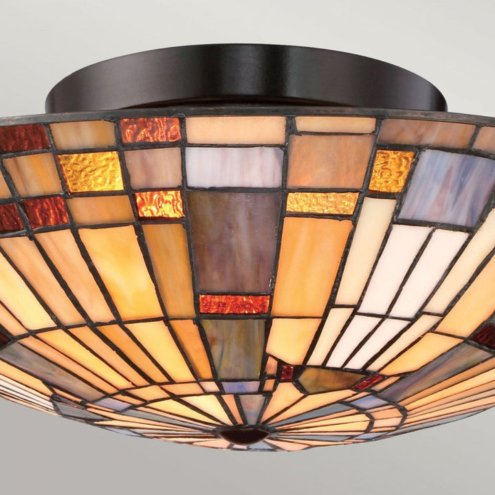 Quoizel QZ-INGLENOOK-F-SMALL Inglenook 2 Light Flush Valiant Bronze & Art Glass Shade