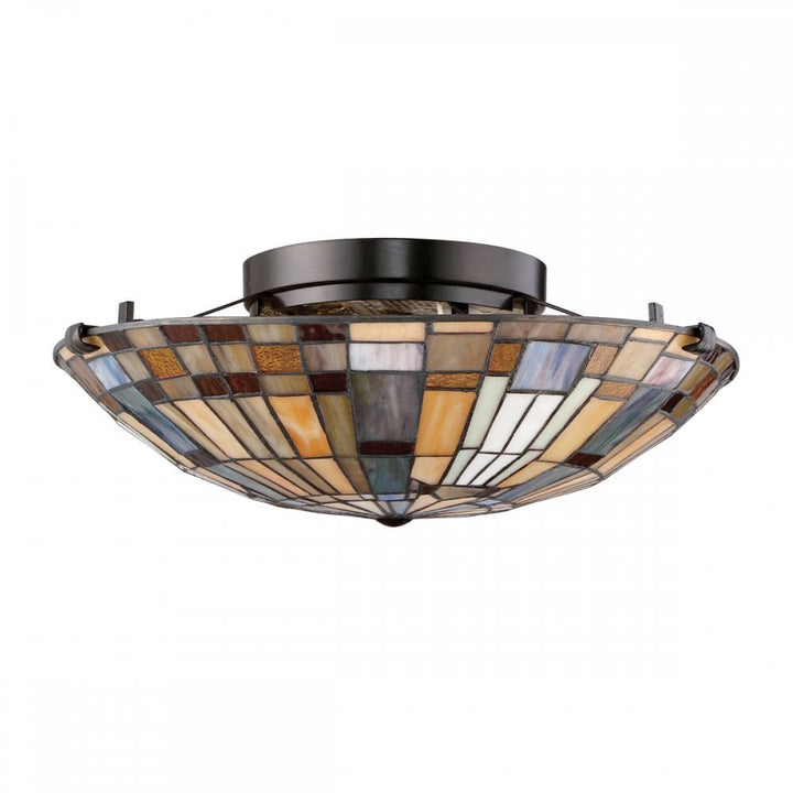 Quoizel QZ-INGLENOOK-F-SMALL Inglenook 2 Light Flush Valiant Bronze & Art Glass Shade